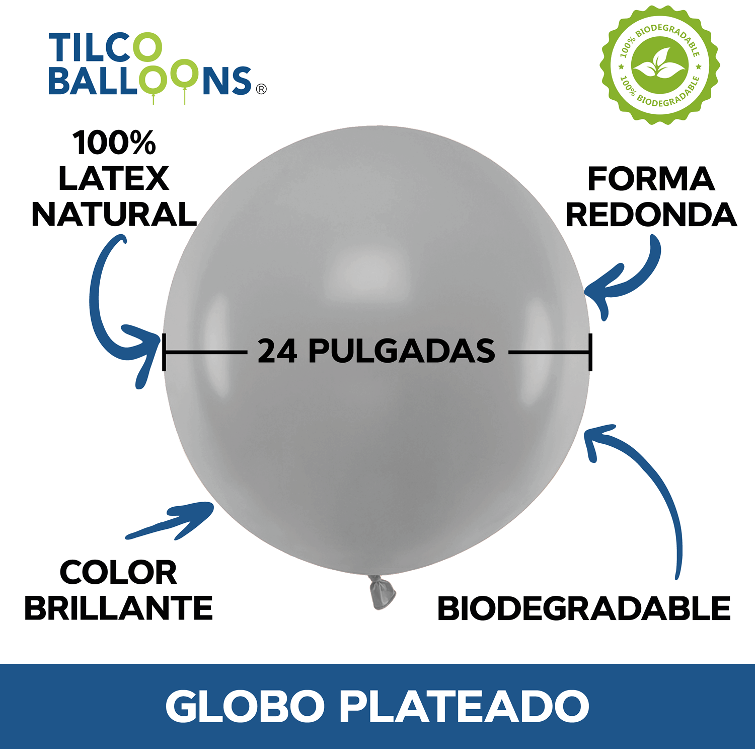 Globos plateados de 24 pulgadas (700 pzas) - Tilco Balloons